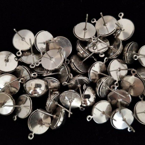40 EAR DROPS Silver color Round Stud LOT Earring Jewelry Making DIY New - Picture 2 of 9